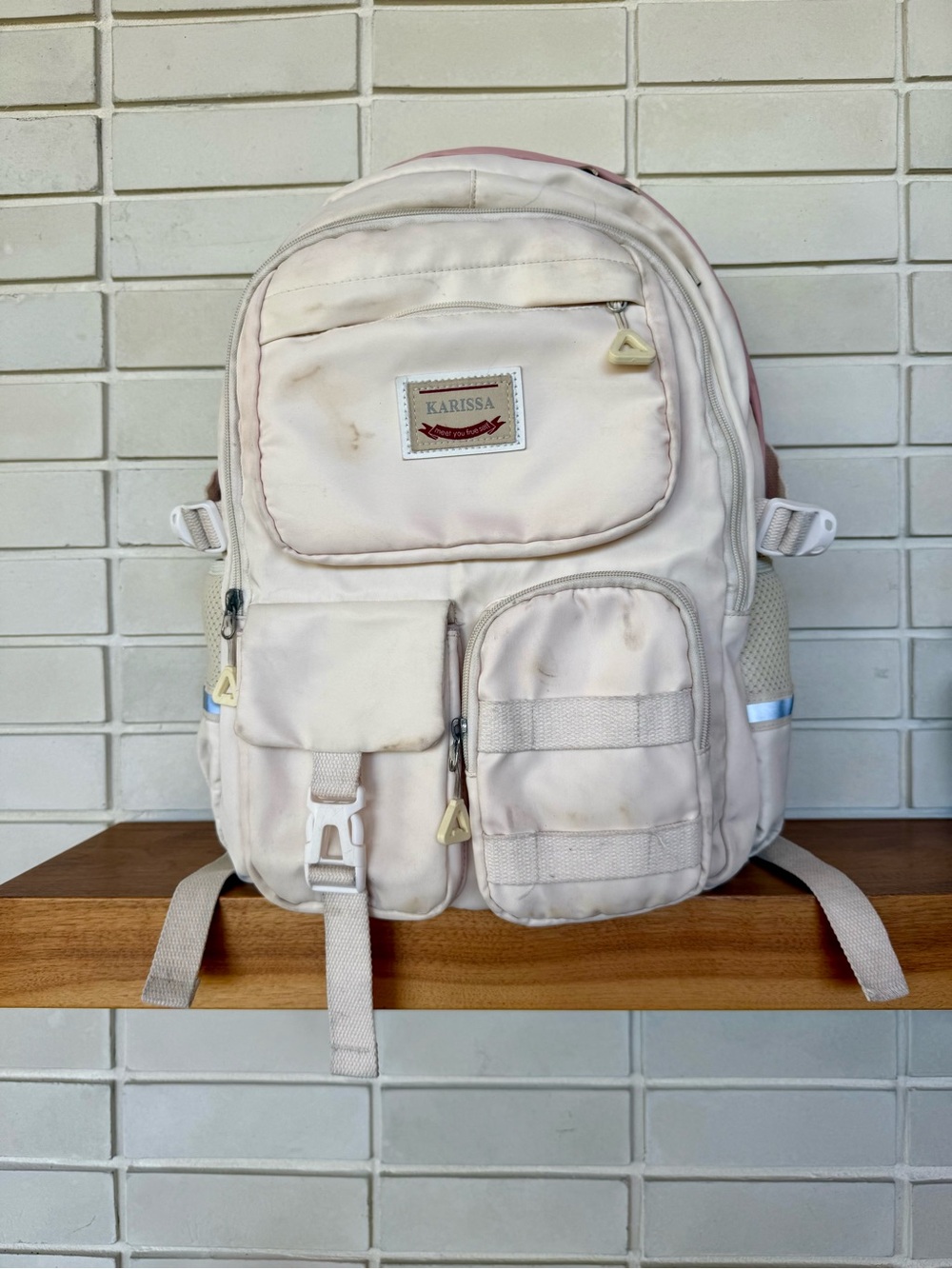 Karissa Girls School Backpack * Multi Pocket Cream